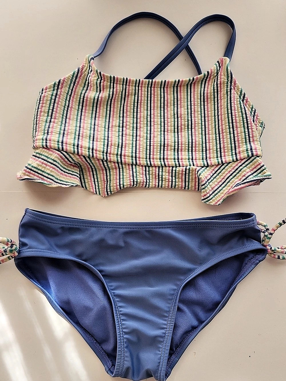 Cat & Jack Striped Bikini Set in Blue Size Small (6/7) Like New